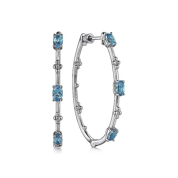 Ladies earrings with subtle carvings -Swiss Blue Topaz Bujukan Earrings in Silver by Gabriel & Co.