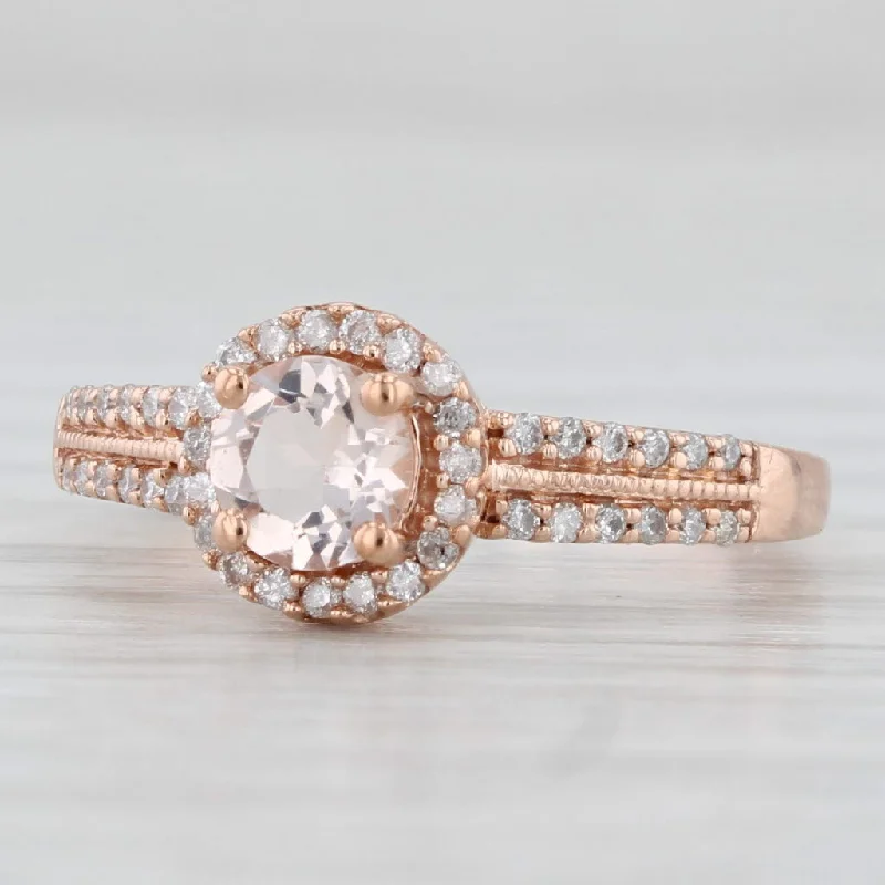 Ladies wedding rings with celestial bands -0.50ctw Morganite Diamond Halo Ring 14k Rose Gold Size 4.75 Engagement