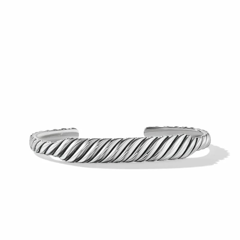 ladies-cross-rigid-link-bracelets-Sculpted Cable Contour Cuff Bracelet in Sterling Silver