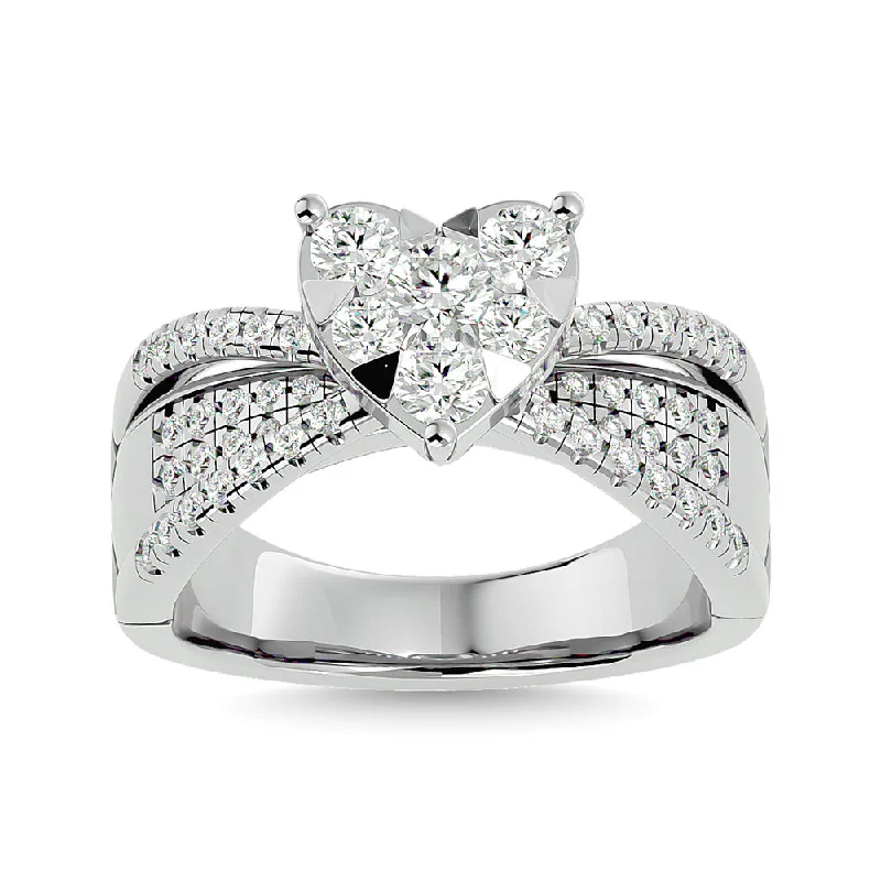 Ladies wedding rings for stacked elegance -Diamond 1 Ct.Tw. Heart Engagement Ring in 14K White Gold