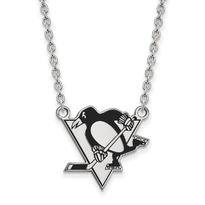 ladies-custom-heart-locket-necklaces-Sterling Silver NHL Penguins Large Enamel Necklace, 18 Inch