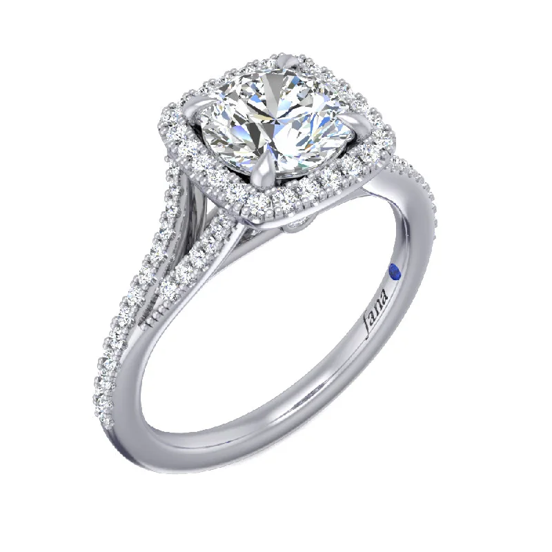 Ladies wedding rings dainty vows -Fana Cushion Halo with Pave Split Band Engagement Ring