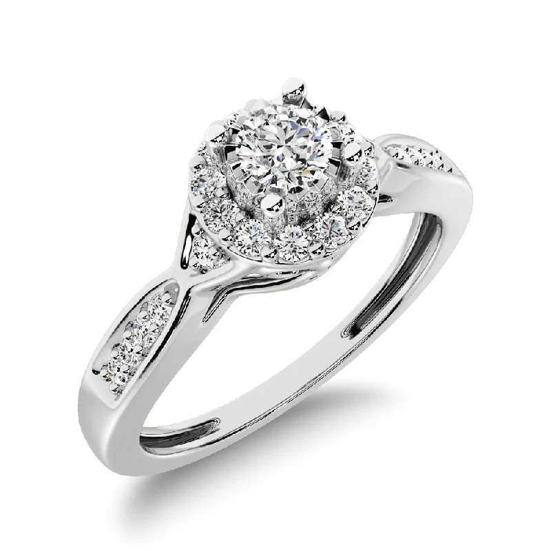 Ladies wedding rings with talon brilliance -10K White Gold 1/5 Ct.Tw. Diamond Halo Engagement Ring