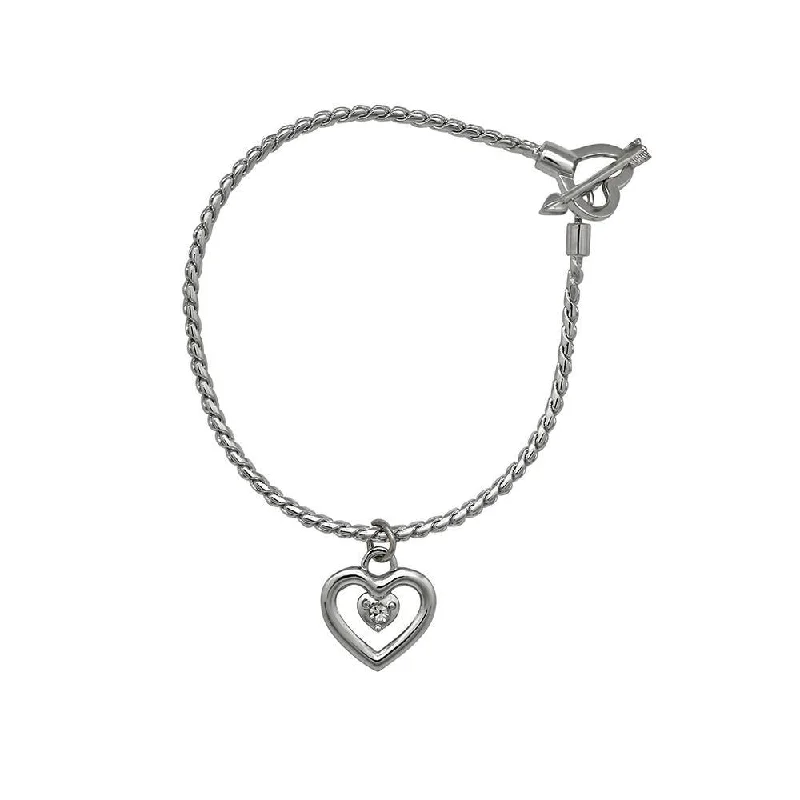 ladies-bridal-chain-link-bracelets-Mahi Valentine Crystal White Heart Rhodium Plated Bracelet For Women