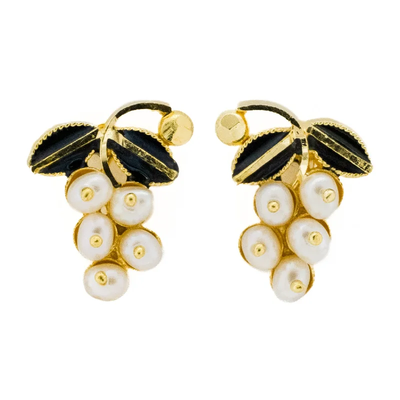 Ladies earrings timeless elegance -Grape Pearl Cluster Earrings in 22K Yellow Gold