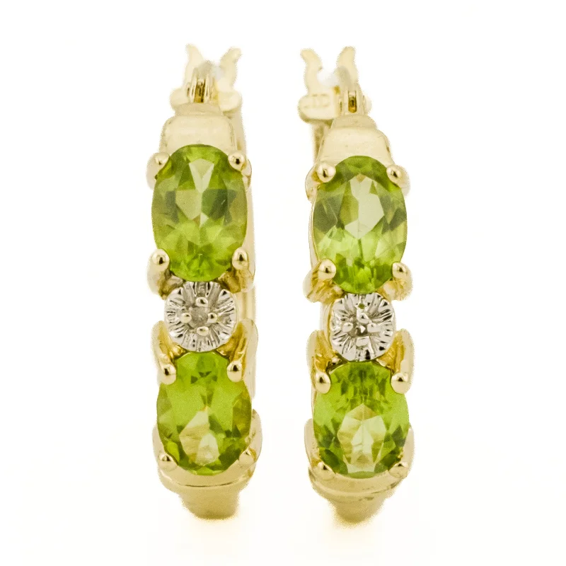 Ladies earrings ornate charm -Peridot and Diamond Accented Earrings in 10K Yellow Gold