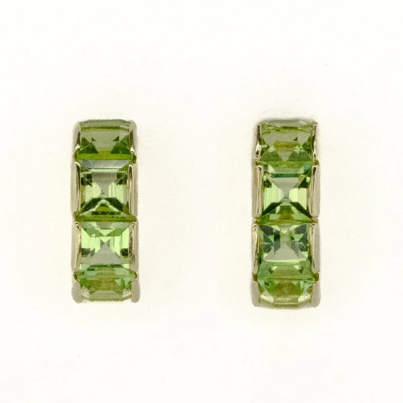 Ladies earrings with dusk elegance -4.12ctw Emerald Cut Peridot Gemstone Earrings in 14K Yellow Gold