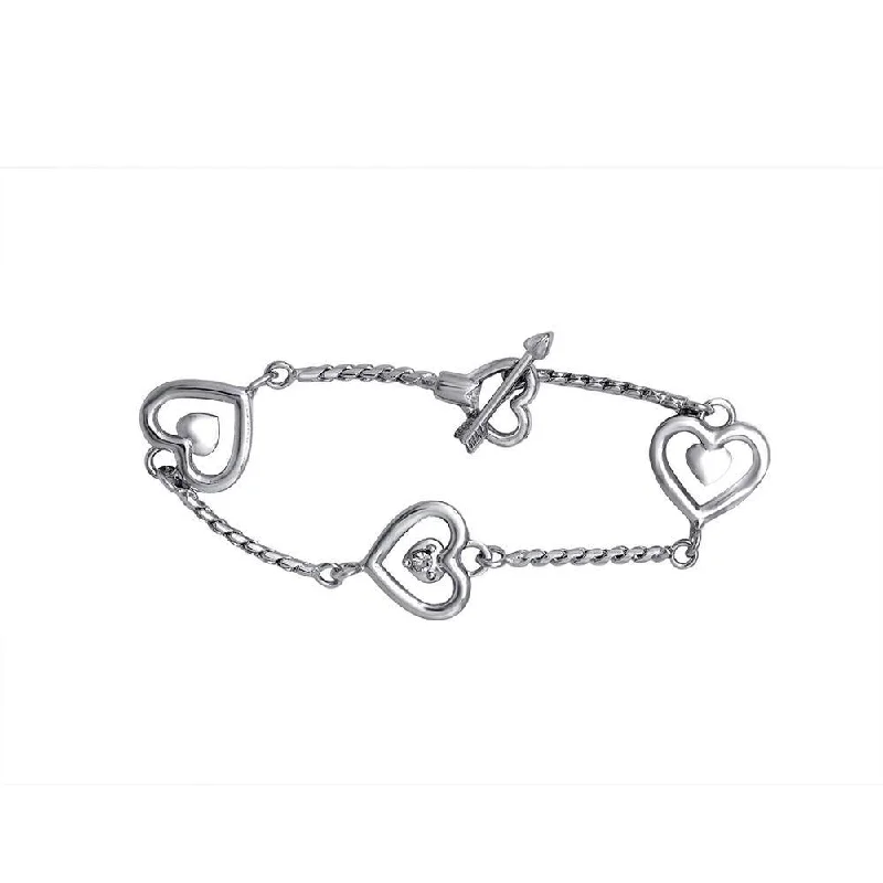 ladies-rigid-link-pearl-bracelets-Mahi Valentine Crystal White Three Heart Rhodium Plated Bracelet