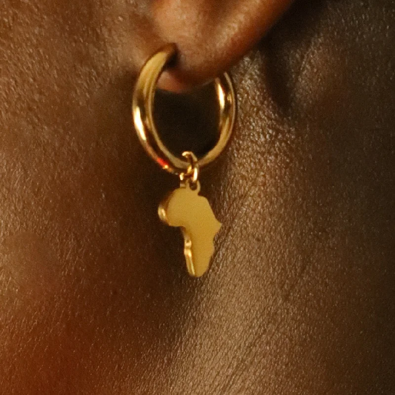 Ladies earrings airy drops -Fyam 18ct Gold Plated Stainless Steel Africa Map Hoop Earrings