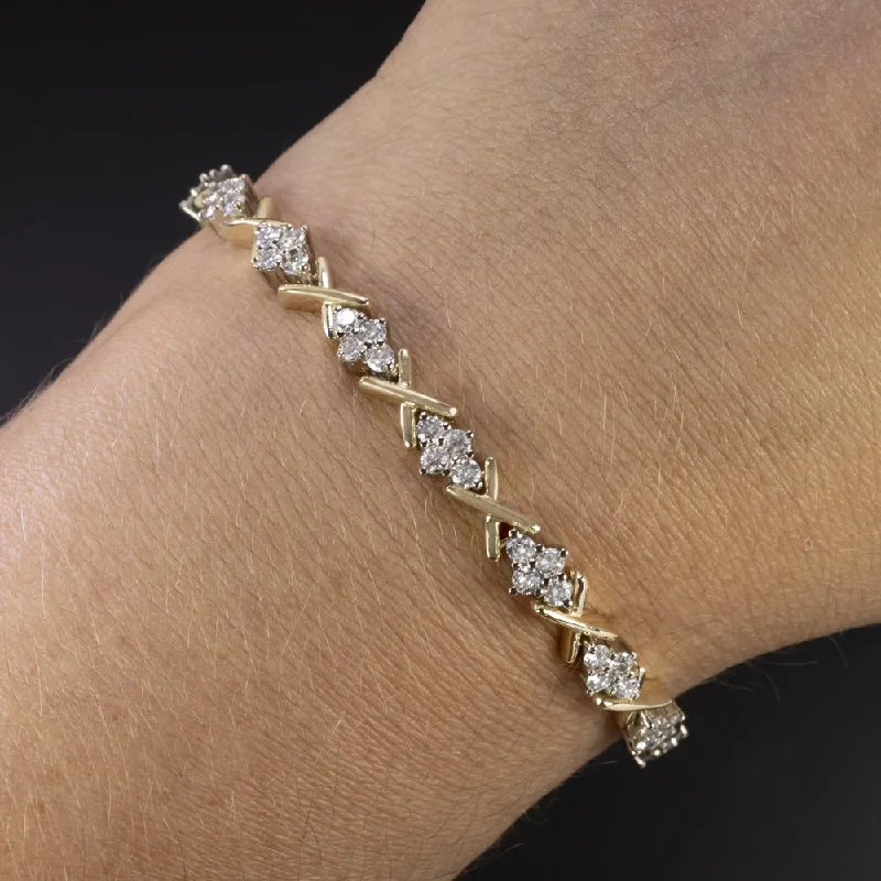 ladies-bohemian-chain-link-bracelets-3 CARAT DIAMOND CLUSTER TENNIS BRACELET 14k YELLOW GOLD 18.4 GRAM NATURAL X LINK