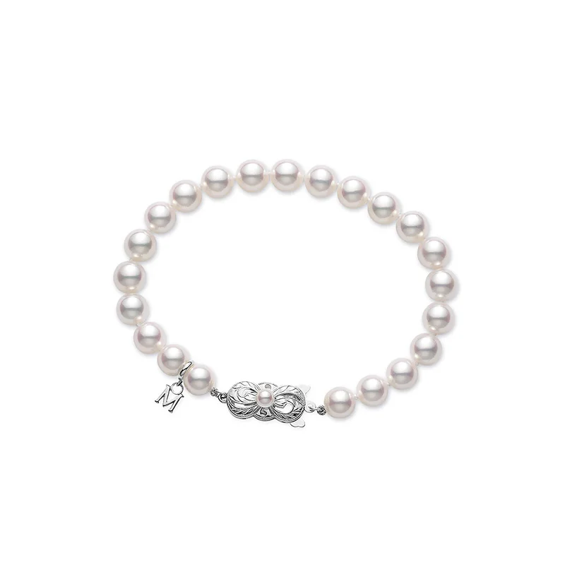 ladies-bohemian-slider-bracelets-Everyday Essentials 6.5-7mm A Cultured Pearl Bracelet in 18k White Gold, 7in