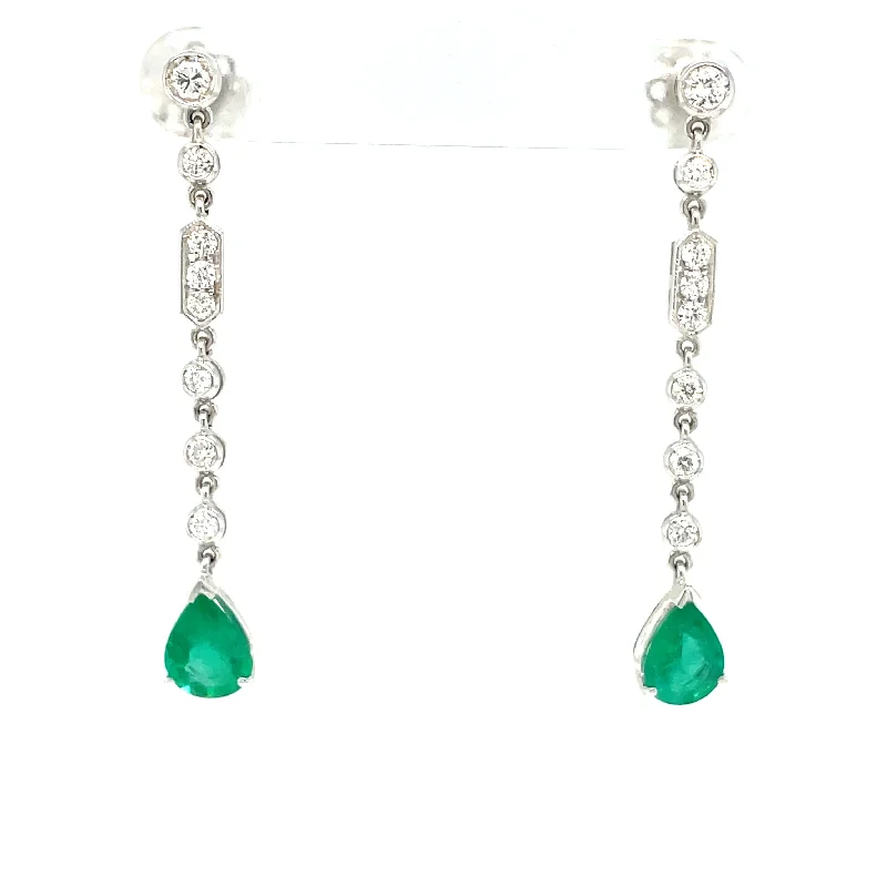 Ladies earrings with cotton accents -Estate Colombian Emerald Diamond Chandelier Earrings