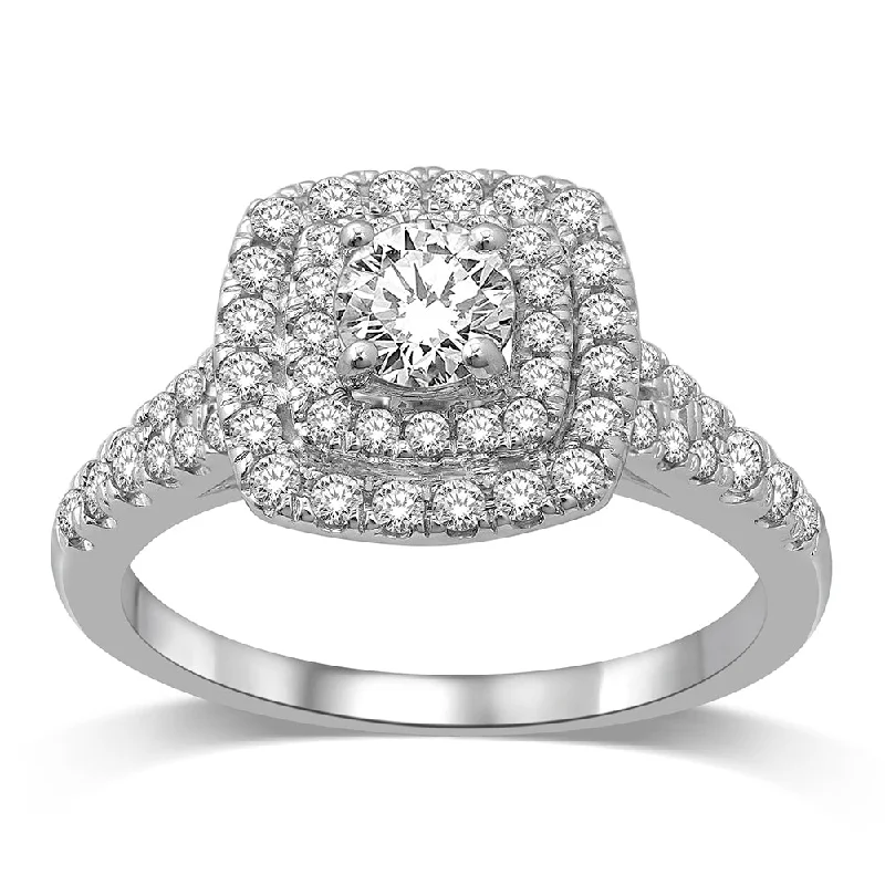 Ladies wedding rings with fin settings -14K White Gold 1 Ct.Tw.Diamond Halo Engagement Ring