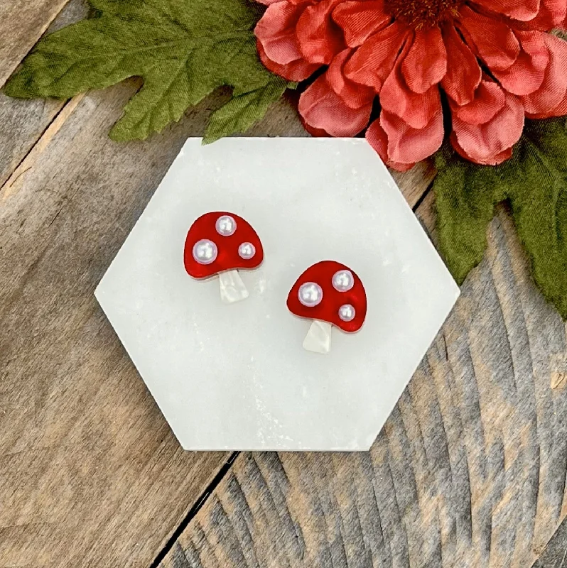 Ladies earrings with ridge shine -Mushroom Stud Earrings