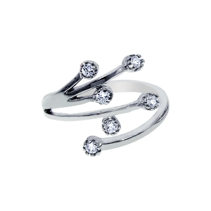 Ladies rings weathered elegance -Silver Bypass Scattered CZ Toe Ring