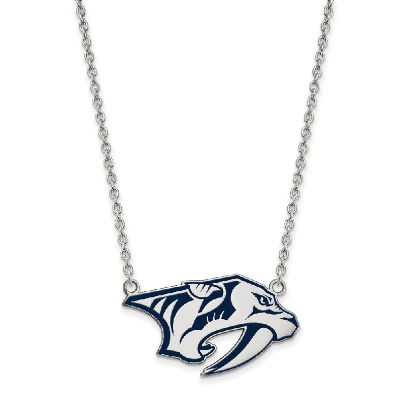 ladies-affordable-curb-chain-necklaces-Sterling Silver NHL Predators Large Enamel Necklace, 18 Inch