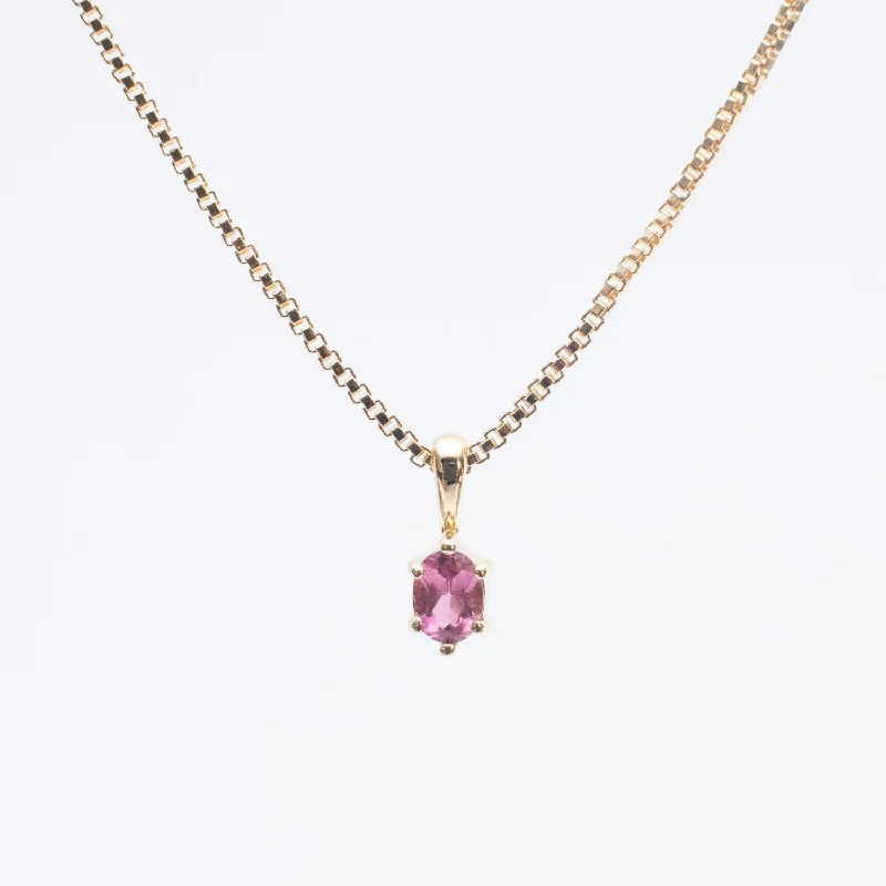 ladies-gift-multi-strand-necklaces-Gold Vermeil Oval Claw Set Pink Sapphire Necklace