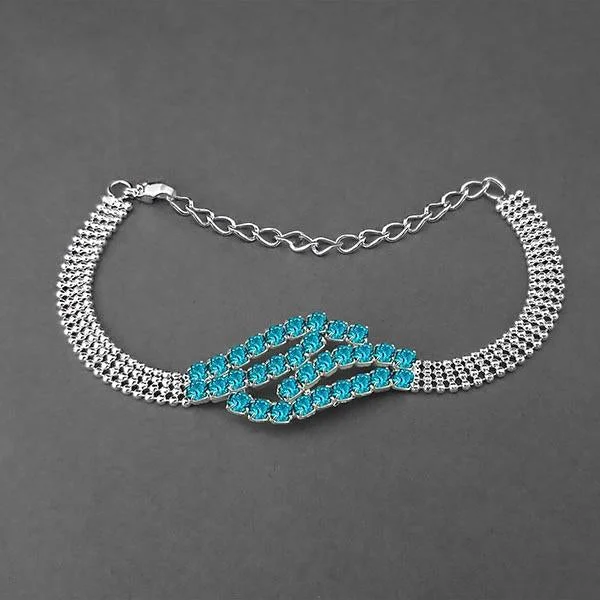 ladies-diamond-rigid-link-bracelets-Urthn Silver Plated Blue Austrian Stone Bracelet - 1401711