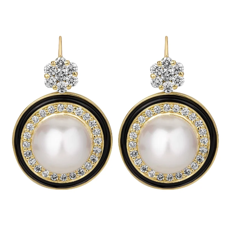 Ladies earrings fun shine -Earrings - South Sea Pearl And Diamond ( Enamel)