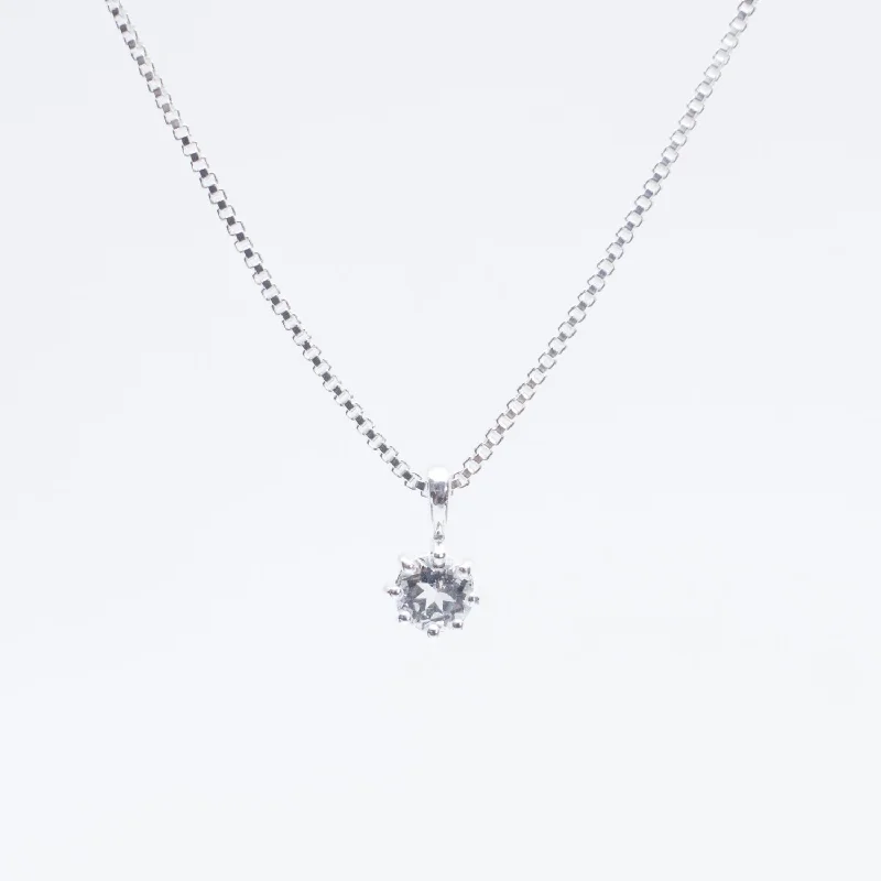 ladies-delicate-curb-chain-necklaces-Silver Round Claw Set White Topaz Necklace