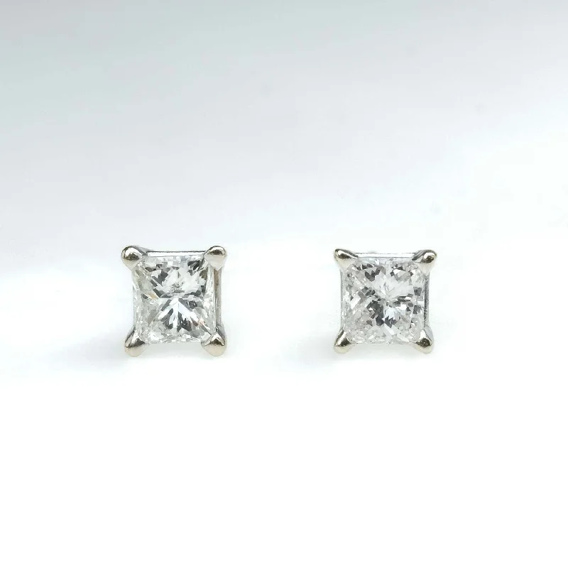 Ladies earrings with sea opal -0.30ctw Princess Cut Diamond Stud Earrings in 14K White Gold