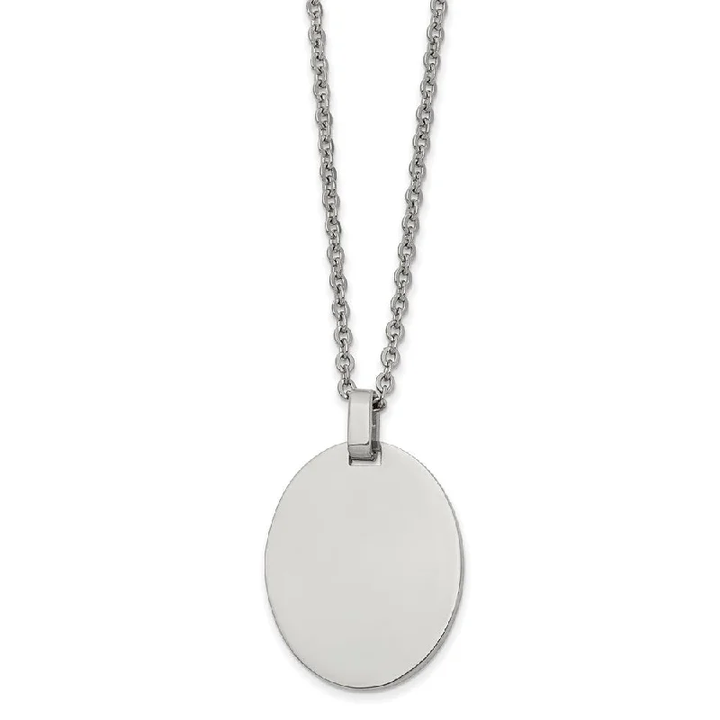 ladies-ethnic-y-drop-necklaces-Stainless Steel Polished 25 x 30mm Oval Disc Necklace, 22 Inch