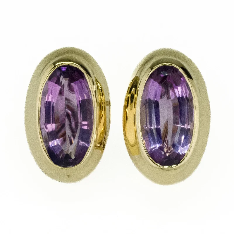 Ladies earrings for wanderer charm -12.09ctw Purple Amethyst Solitaire Gemstone Earrings in 18K Yellow Gold