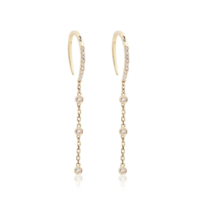 Ladies earrings edgy elegance -Micro Pavé Diamond Drop Threader Earrings