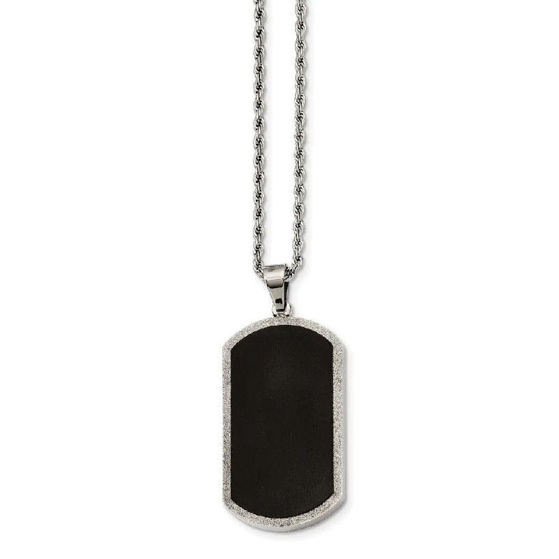 ladies-everyday-curb-chain-necklaces-Stainless Steel Black-plated Laser Cut Dog Tag Necklace 24 Inch