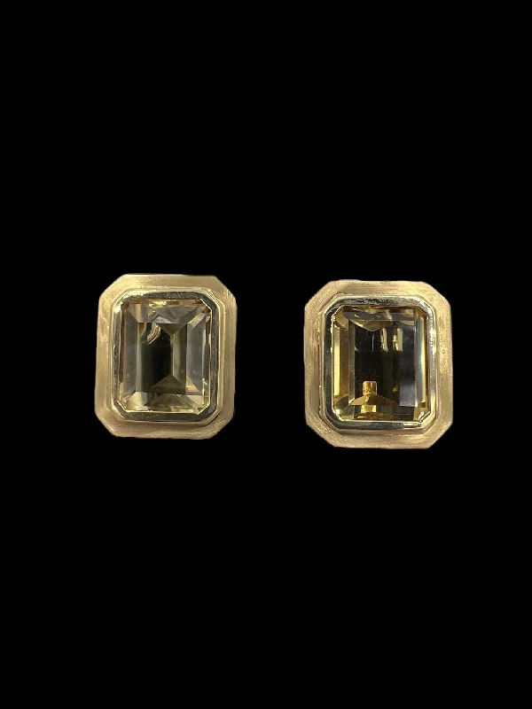 Ladies earrings for getaway charm -1970s Emerald Cut Citrine 14k Yellow Gold Clip And Post Earrings