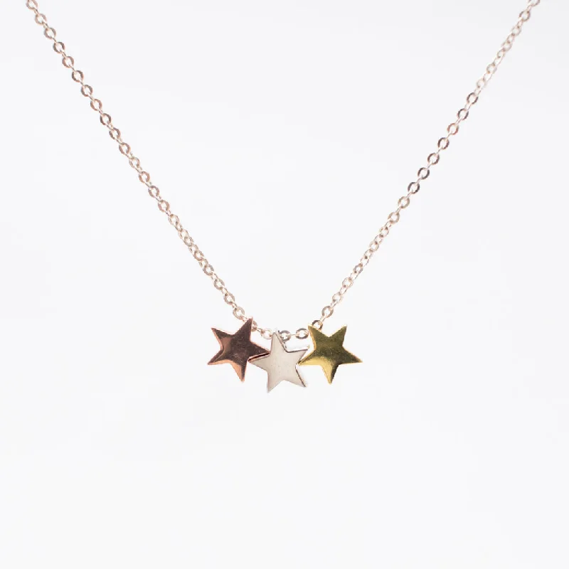 ladies-minimalist-beaded-choker-necklaces-Triple Star Multi Necklace