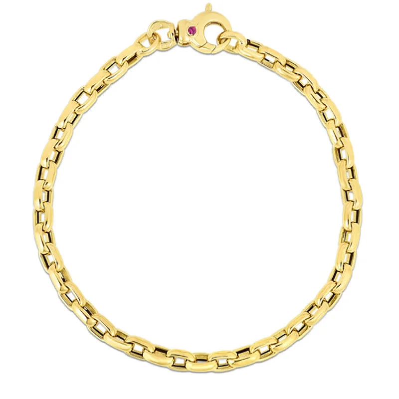 ladies-party-leather-wrap-bracelets-Square Link Chain Bracelet in 18K Yellow Gold Size 7"