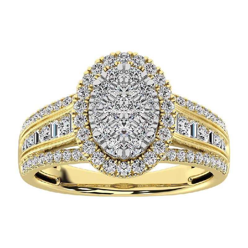 Ladies wedding rings unique romance -14K Yellow Gold 1 Ct.Tw. Diamond Round and Baguette Engagement Ring