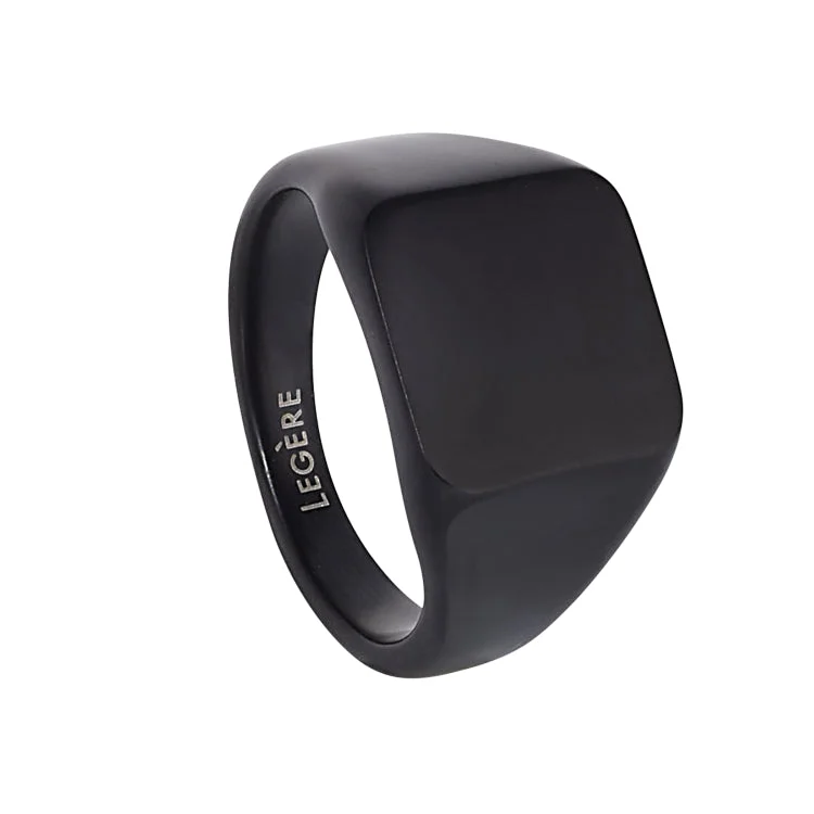 Ladies rings for adventurer vibes -Black IP Finish Stainless Steel Square Signet Ring  - Size 10