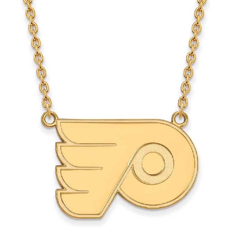 ladies-silver-flower-necklaces-SS 14k Yellow Gold Plated NHL Philadelphia Flyers LG Necklace, 18 Inch