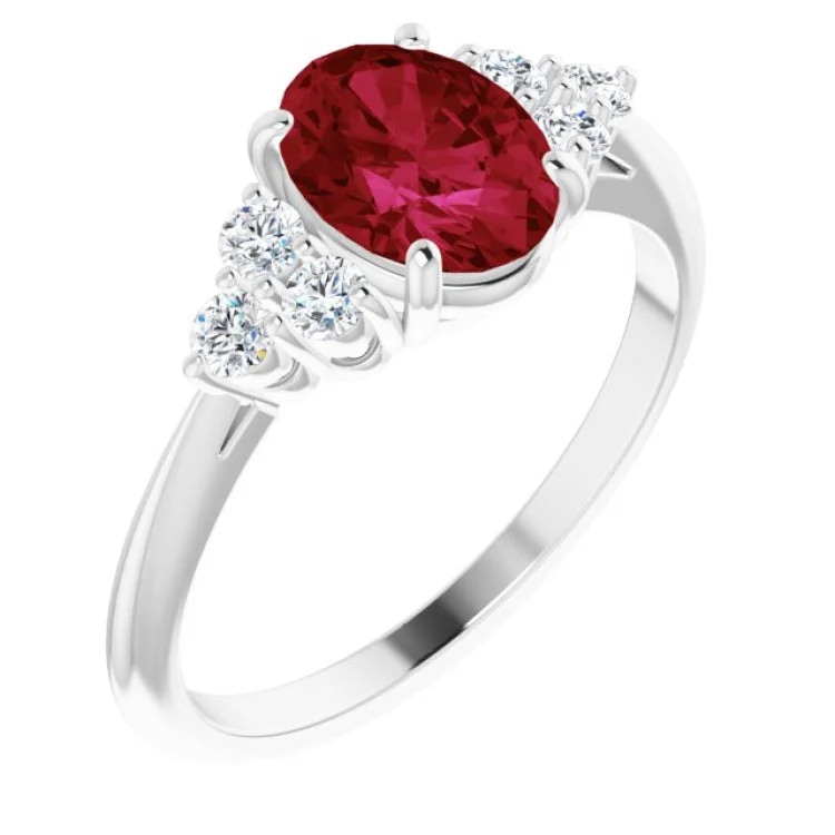 Ladies rings with comet stones -Sterling Silver Lab-Grown Ruby & 1/4 CTW Natural Diamond Ring