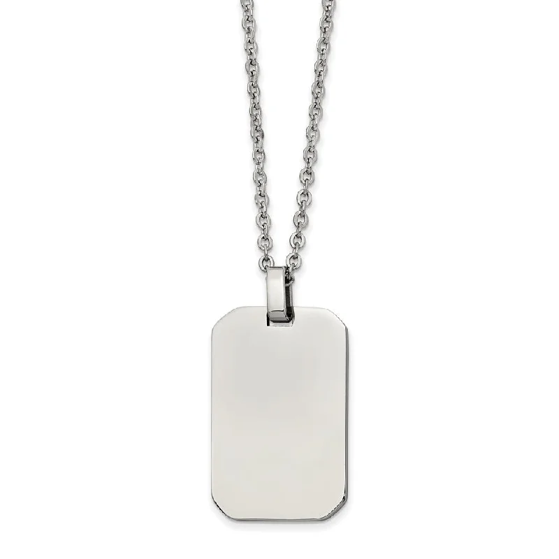 ladies-trendy-silver-necklaces-Stainless Steel Polished Rectangular Dog Tag Necklace, 22 Inch