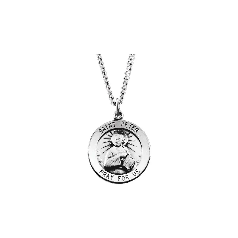 ladies-unique-multi-strand-necklaces-Sterling Silver 22mm Saint Peter Medal Necklace, 24 Inch