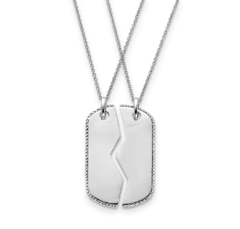 ladies-figaro-chain-silver-necklaces-Rhodium Plated Sterling Silver Military Mizpah Dog Tag for 2 Necklace