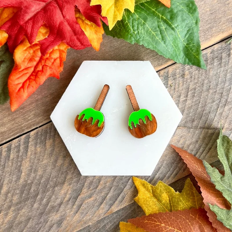 Ladies earrings with lime opal -Green Candy Apple Stud Earrings