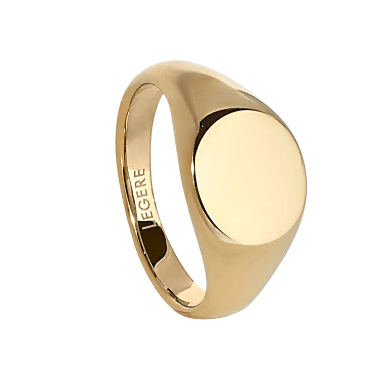 Ladies rings tiered elegance -Gold IP Finish Stainless Steel Round Signet Ring  - Size 9