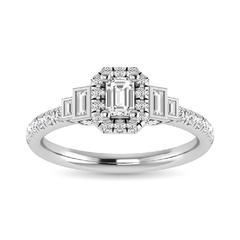 Ladies wedding rings sculpted elegance -14K White Gold 3/4 Ct.Tw. Emerald Cut Diamond Engagement Rings