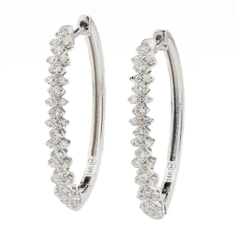 Ladies earrings sleek shine -0.64ctw Diamond Hoop Earrings in 14K White Gold