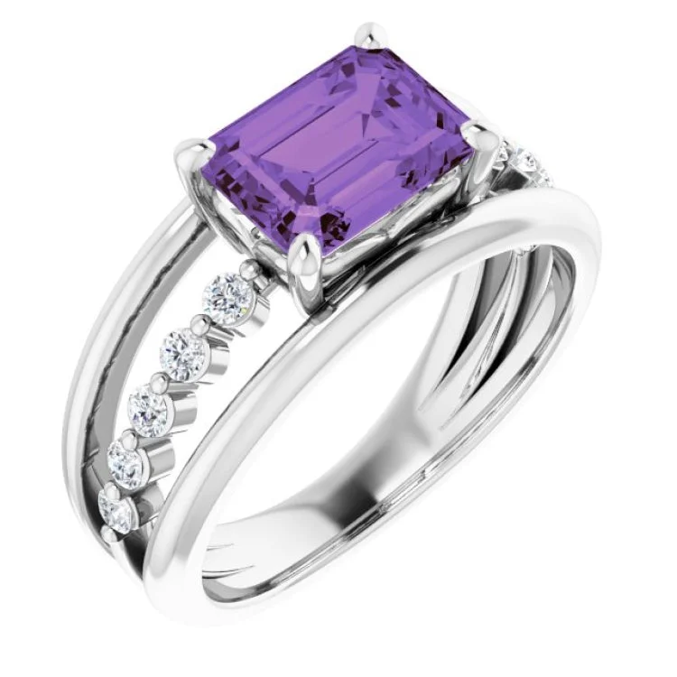 Ladies rings gentle charm -Platinum Natural Amethyst & 1/5 CTW Natural Diamond Ring