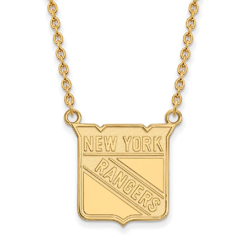 ladies-gemstone-figaro-chain-necklaces-14k Yellow Gold NHL New York Rangers Large Necklace, 18 Inch