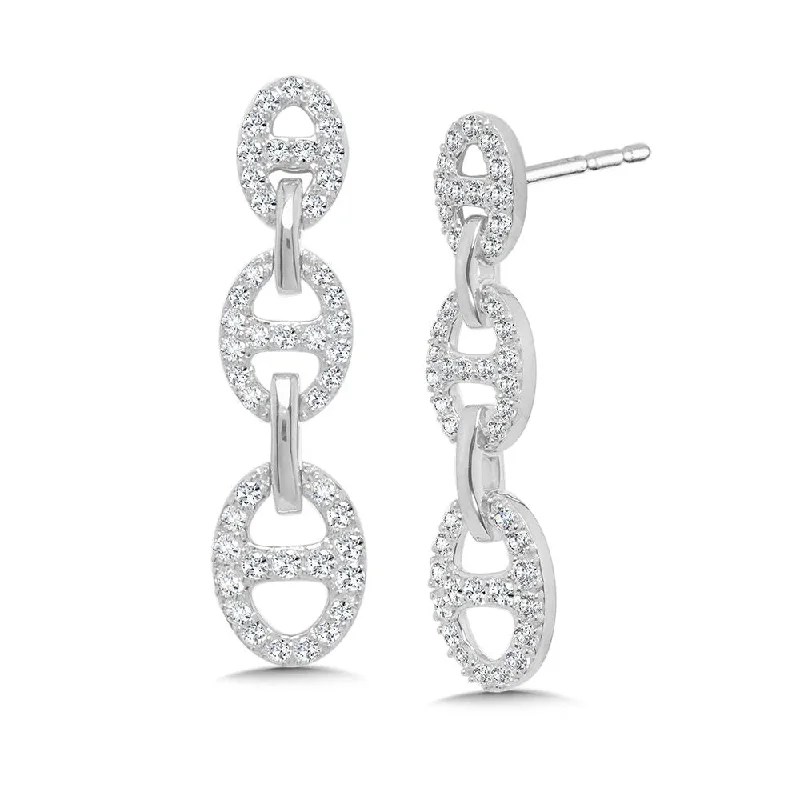 Ladies earrings retro elegance -Diamond Drop Link Earrings in White Gold