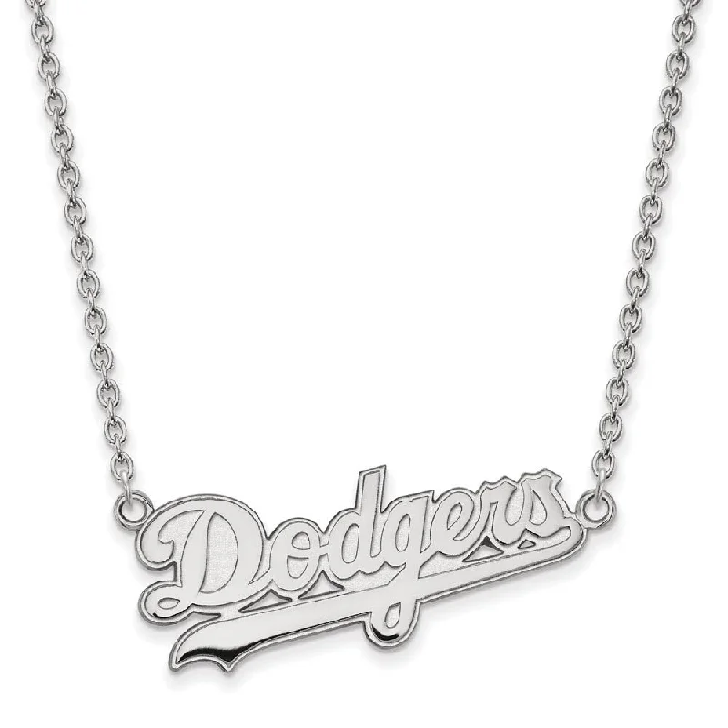 ladies-gift-box-chain-necklaces-Sterling Silver Rh-Plated MLB LA Dodgers Large Script Necklace, 18 In