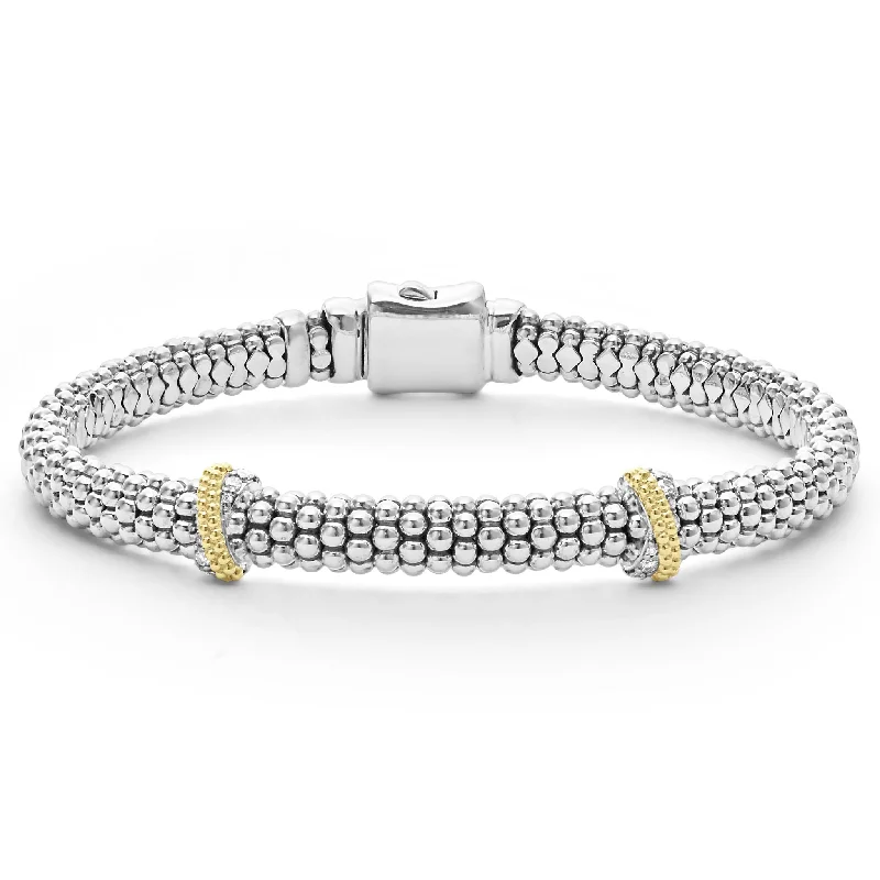 ladies-rustic-slider-bracelets-Double X Caviar Diamond Bracelet | 6mm (Size S+)