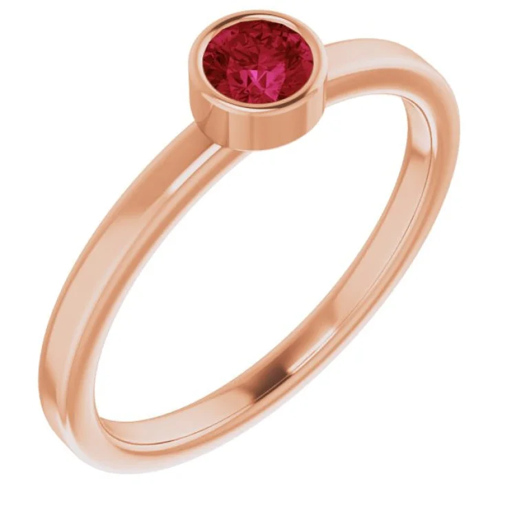 Ladies rings with glow shine -14K Rose 4 mm Lab-Grown Ruby Ring