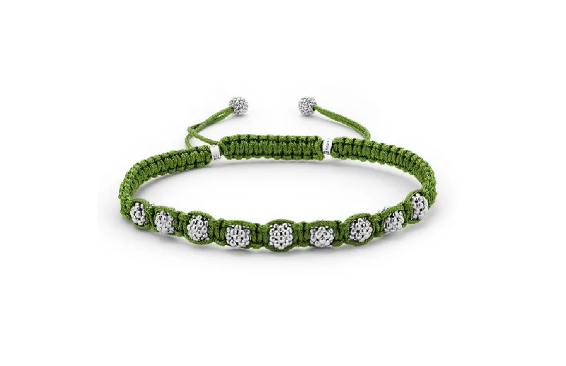 ladies-bridal-chain-link-bracelets-Anthem Green Macrame Caviar Ball Rope Bracelet in Sterling Silver, Size 7